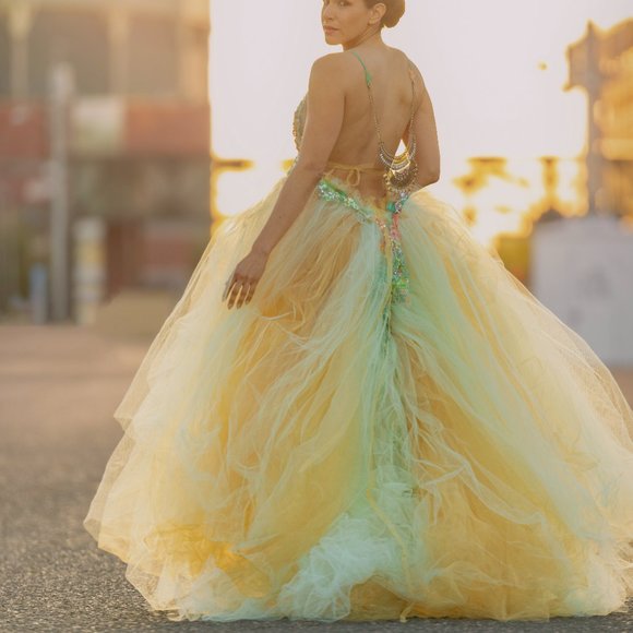 SAMPLE GOWN ONLY "CINDLE" Sequin Tie Dye Rainbow Wedding Ballgown Set